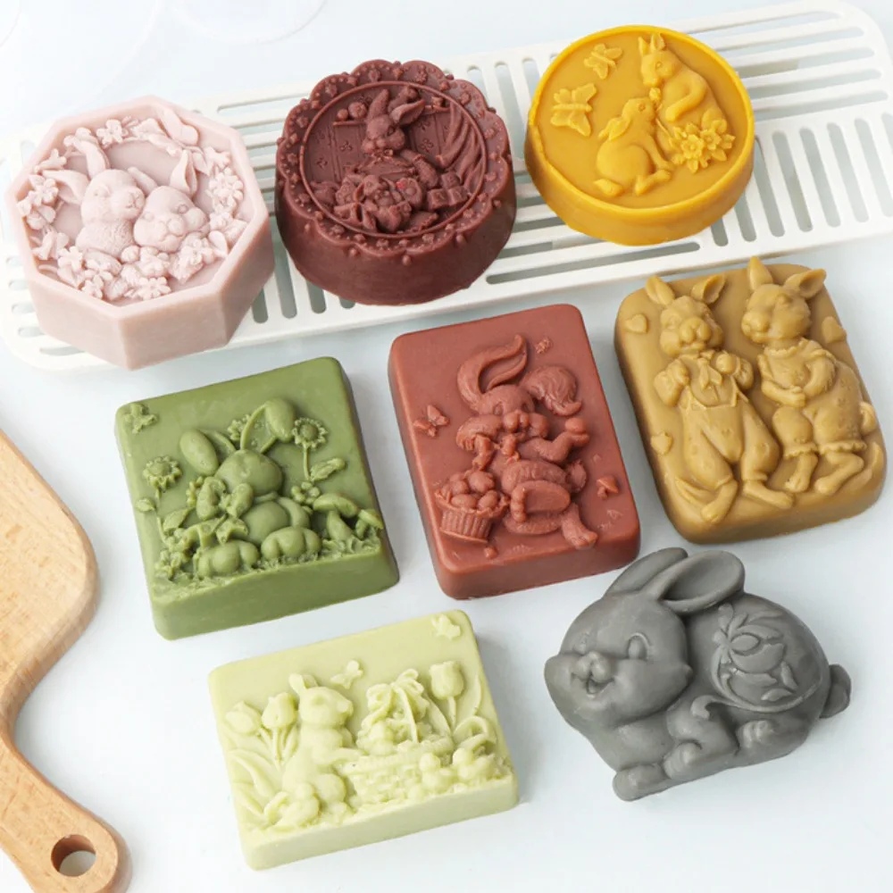 Easter Relief Rabbit Family DIY Soap Making Tool Flower Animal Bunny Candle Silicone Mould Butterfly Garden Chocolate Ice Tray