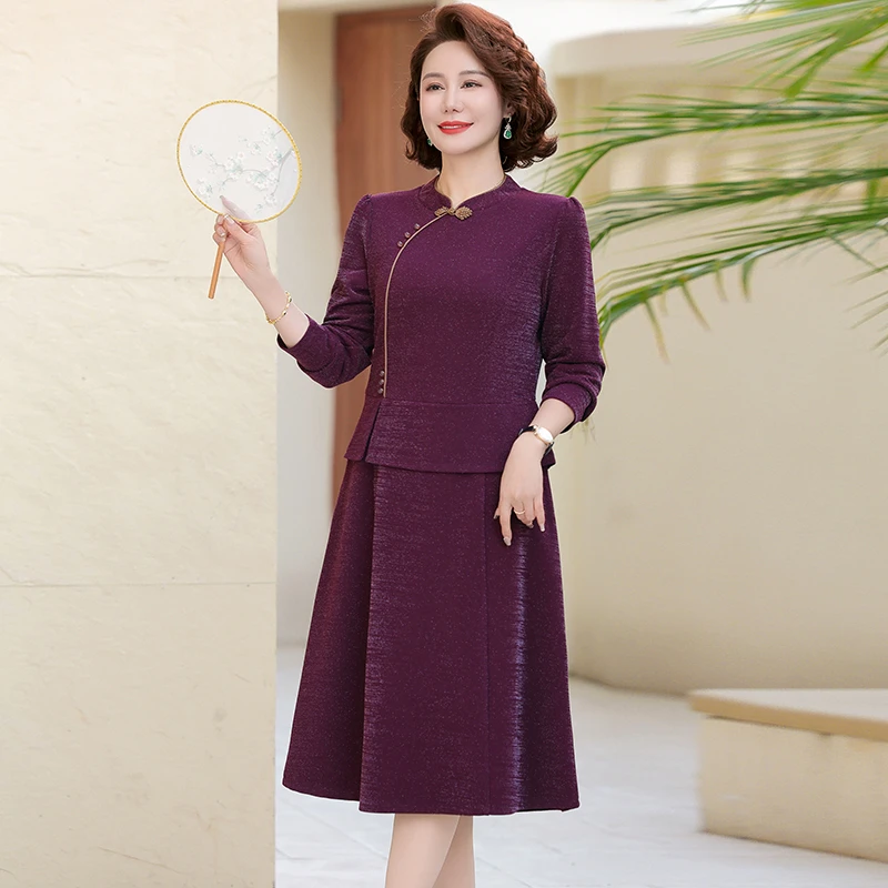 ใหม่ฤดูใบไม้ผลิฤดูใบไม้ร่วงชุดแม่ชุด Cheongsam ชุดใหม่จีน Slim Western Internet กลางผู้สูงอายุ Belly ครอบคลุมชุด