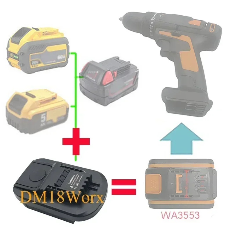 Adapter Converter DM18Worx For DeWalt For Milwaukee 18V Battery For Worx WG629 WG630 WX372 WX166 WX101 WX390 WX802 WX801 WX678