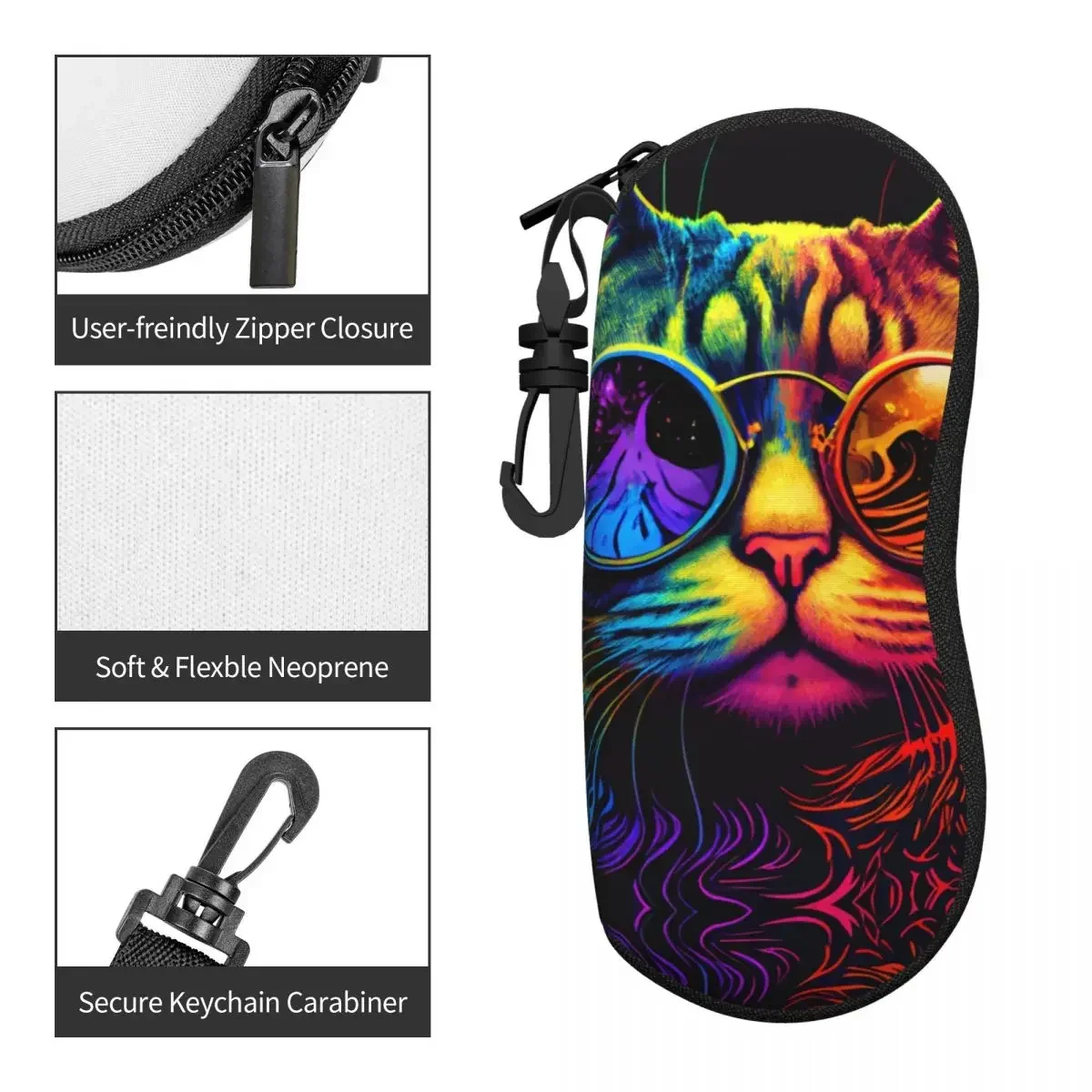 Cool Cat Glasses Case Colorful Aniaml Print Portable Sunglasses Pouch Men Women Travel  Box Trend Eyewear