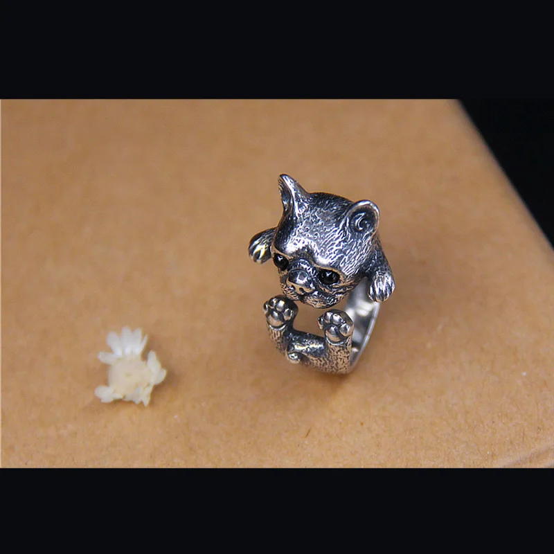 Retro Bulldog Puppy Ring For Men Women Cute Silver Color Adjustable Ring Pet Handmade Jewelry Accessories Unisex Gift For Lovers