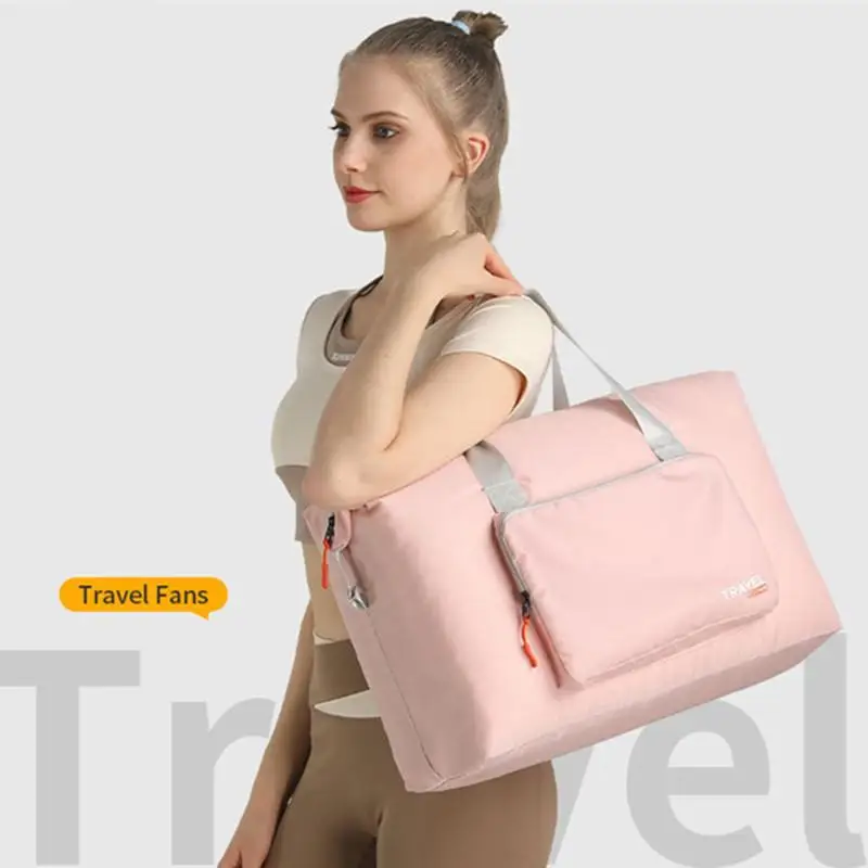 Foldable Luggage Travel Handbag Waterproof Large Capacity Lightweight Fitness Bag Simple Solid Color Travel Storage Pack Item