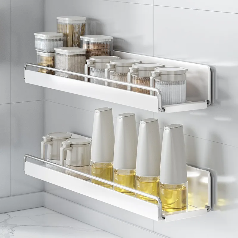 

Kitchen Spice Storage Racks Punch-Free Wall Mounted Sundries Organization Metal Shelf Home Multifunctional Metal Seasoning Frame