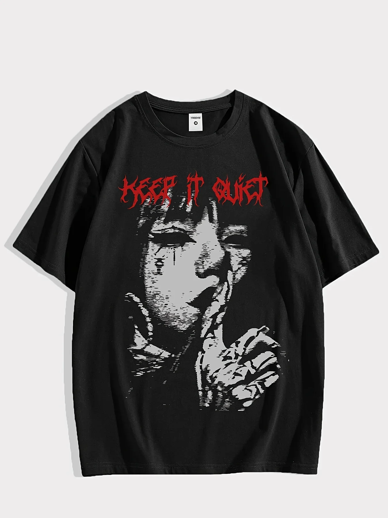 2026 Gothic Y2K Keep It Quiet Graphic T‑Shirt, Grunge Dark Aesthetic Short Sleeve Tee, Streetwear Punk Casual Top for Men Women