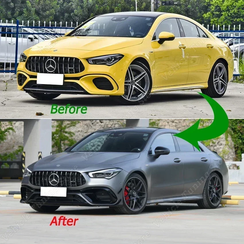 For Mercedes Benz CLA C118 CLA45 AMG 2019-2023+ Front Bumper Lip Spoiler Splitters Canards Vents Gloss Black ABS Car Accessories