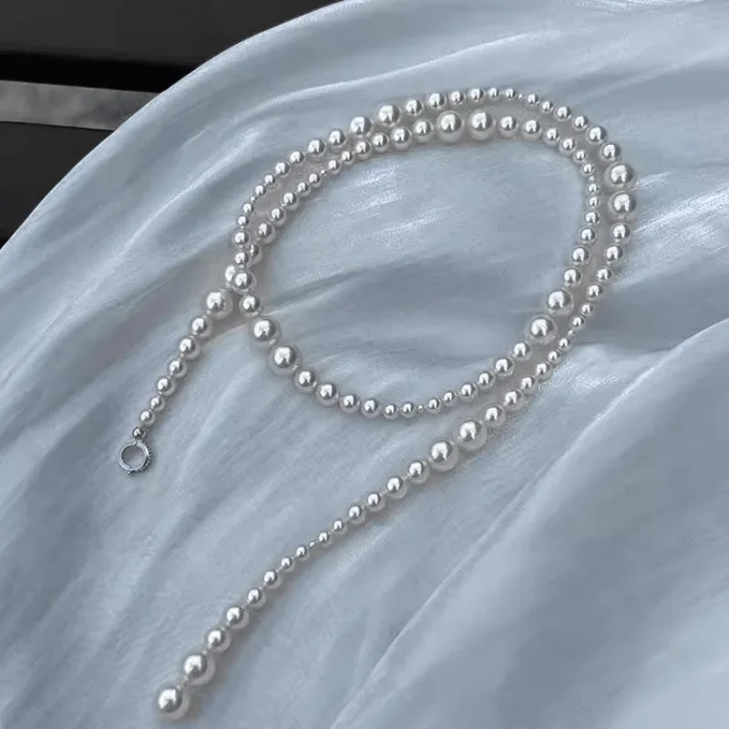 نيني شي الأسرة اللؤلؤ قلادة استرخى المشبك الفاخرة سترة طويلة سلسلة مشبك عشوائي تصميم أنيق اللؤلؤ طبقات قطعة #3
