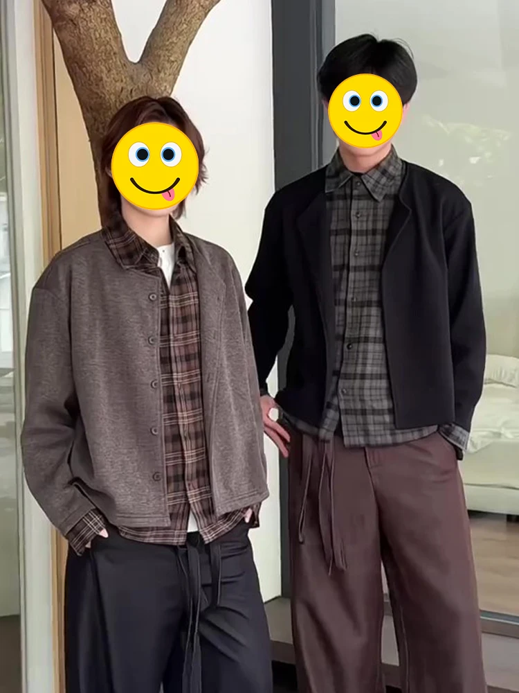 

Американский ретро-кардиган вязаный мужской осенний повседневный с пэчворком, приталенный, для активного отдыха, для подростков