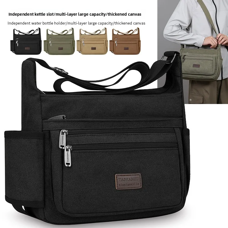 

2025 Men Canvas Messenger Bag Crossbody Sling Bag Casual Shoulder Tote Bag for Travel Business Large Capacity Waterproof Handbag