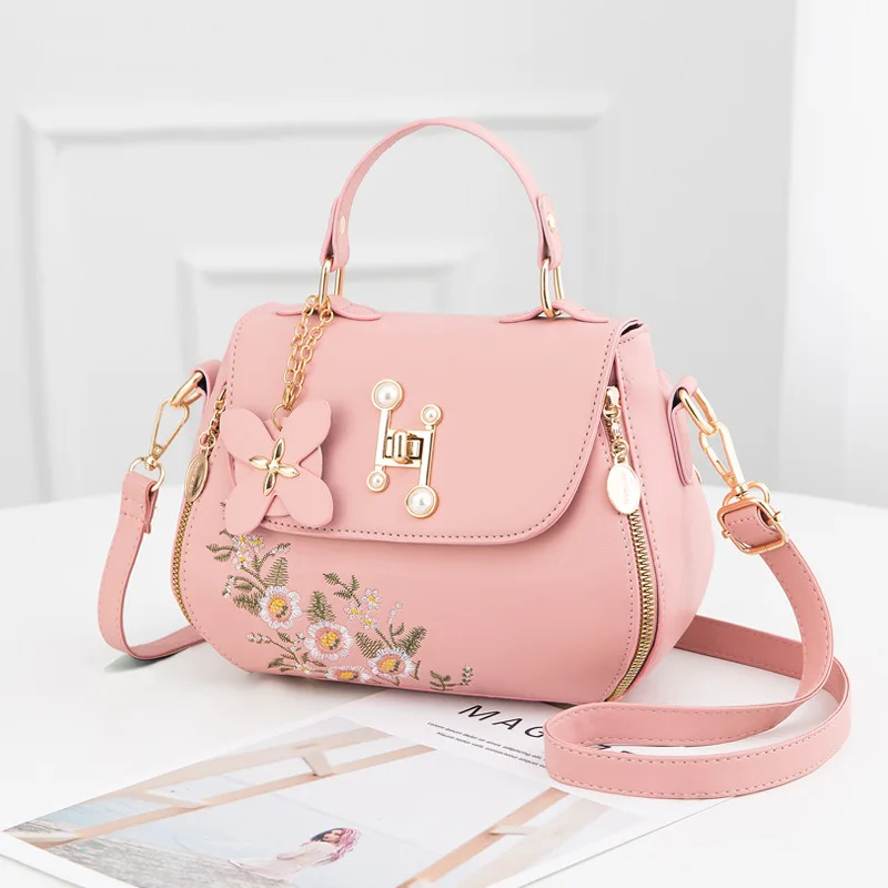 NEW Embroidery Plaid Bag for Women Brand Design Small Crossbody Bags with Hairy Ball Girls Mini PU Leather Handbags Phone Purse