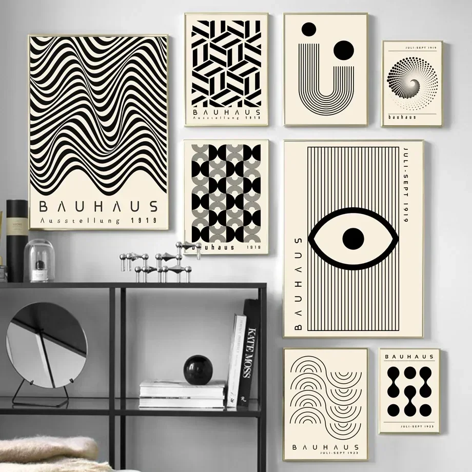 Abstrakte Bauhaus Schwarze Streifenlinien Galerie Minimalistische Wandkunst Druck Leinwandgemälde Poster für Wohnzimmer Moderne Heimdekoration