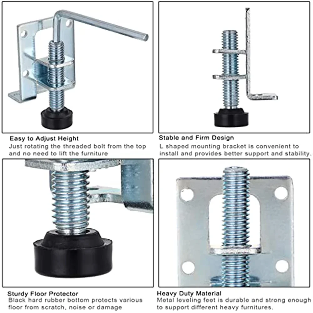 Heavy Duty Adjustable Furni-ture Leveling Feet 4pc - Perfect For Kitchen Home Bedroom Couch Desk Repair And Treatment