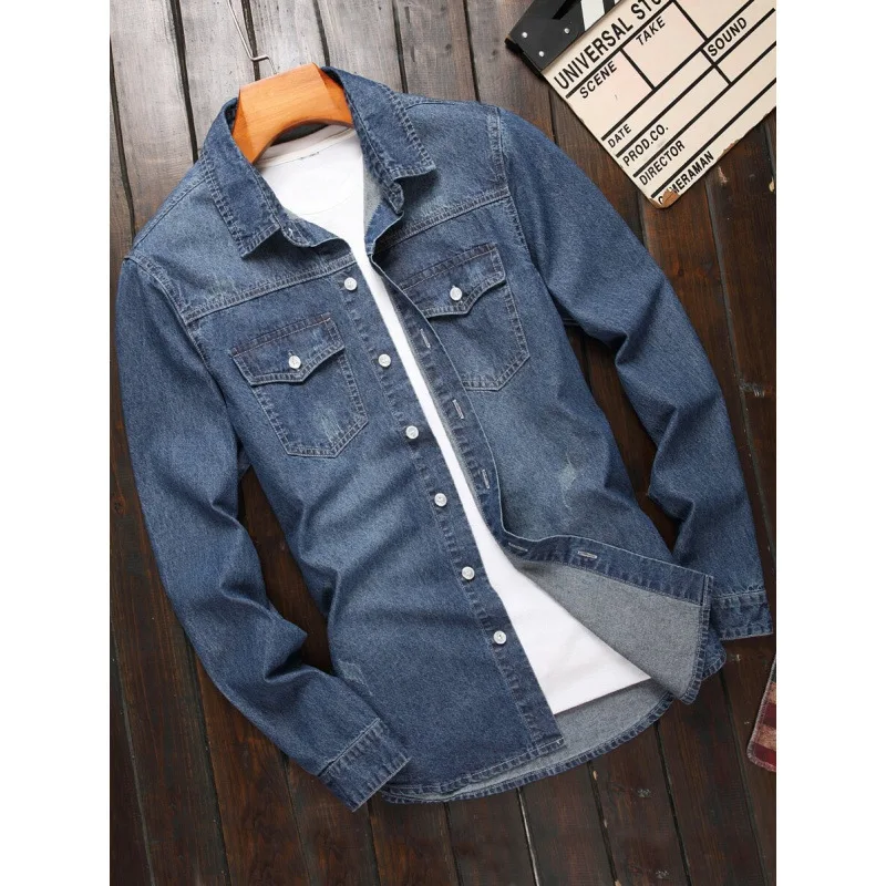 

Мужская джинсовая рубашка Slim Fit Z 36870: Модный повседневный топ унисекс, не дающий усадку, износостойкий, для весеннего сезона