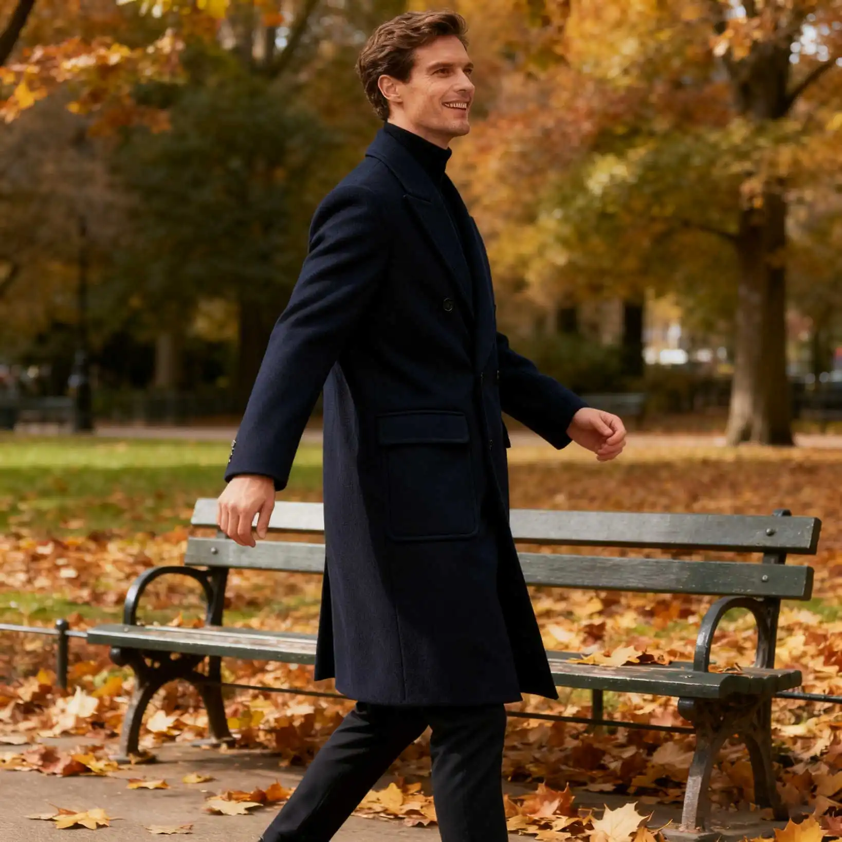 맞춤형 울 혼방 남성 롱 오버코트 원피스 더블 브레스티드 피크드 라펠 코트 겨울 야외 방한 오버코트