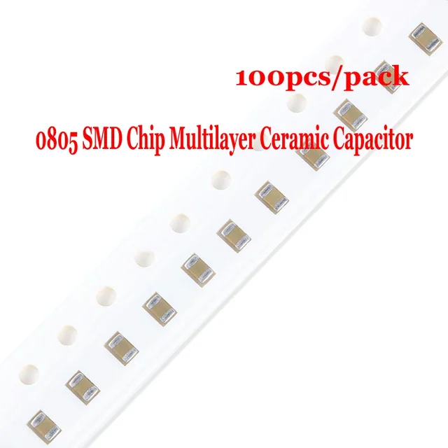100 sztuk/partia 0805 SMD Chip wielowarstwowy kondensator ceramiczny 1pF 10pF 22pF 47pF 100pF 220pF 1nF 10nF 100nF 1uF 2.2uF 4.7uF 10uF 22uF