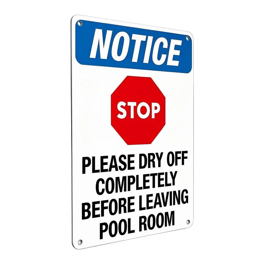 Waterproof Blue Metal Safety Plaque 12x8 Please Dry Off Before Exiting Pool Area Sign For Outdoor Indoor Use