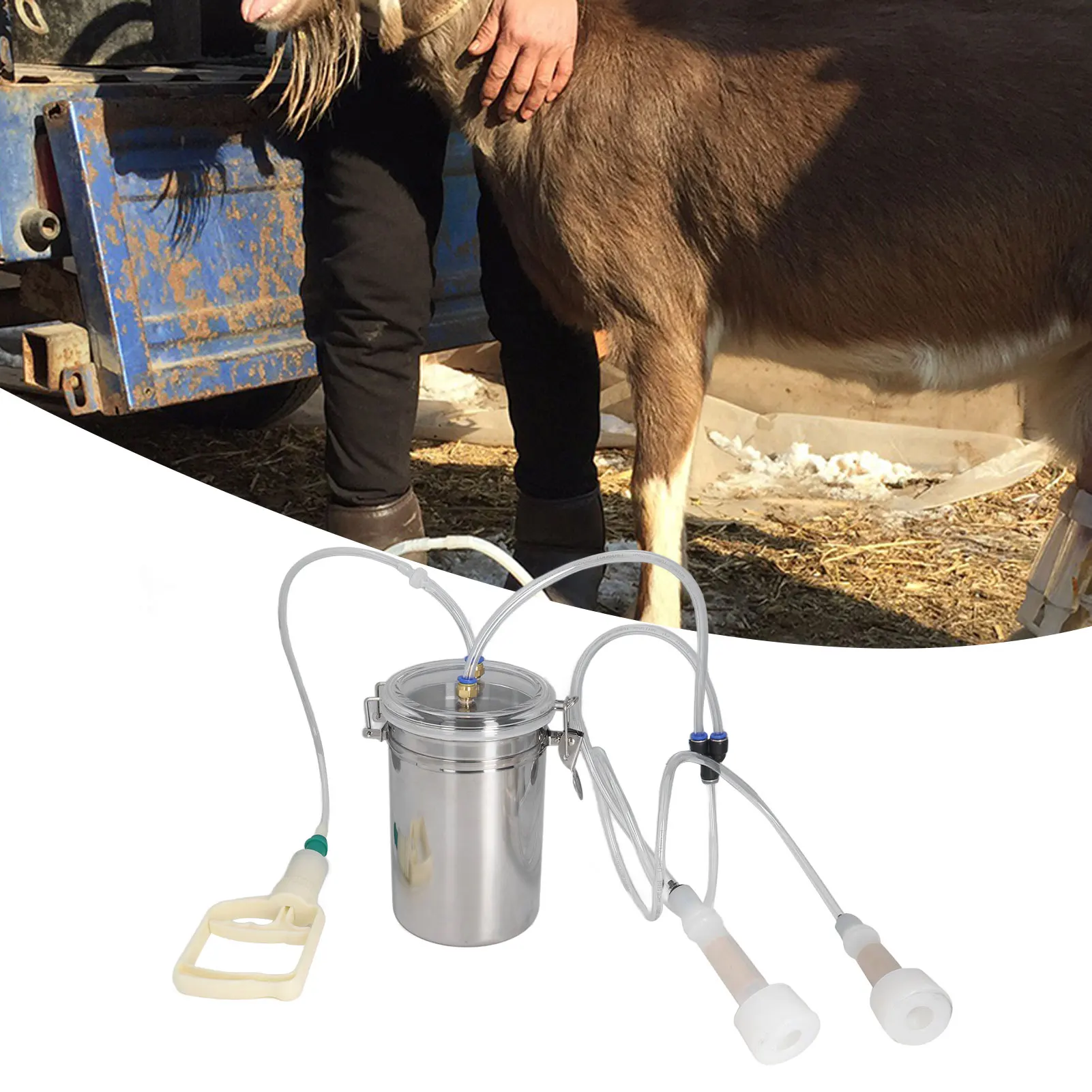 Manual Milking Machine 2000ml Effort Saving Control Stainless Steel Bottle Portable Milking Kit for Milk Plant Farm