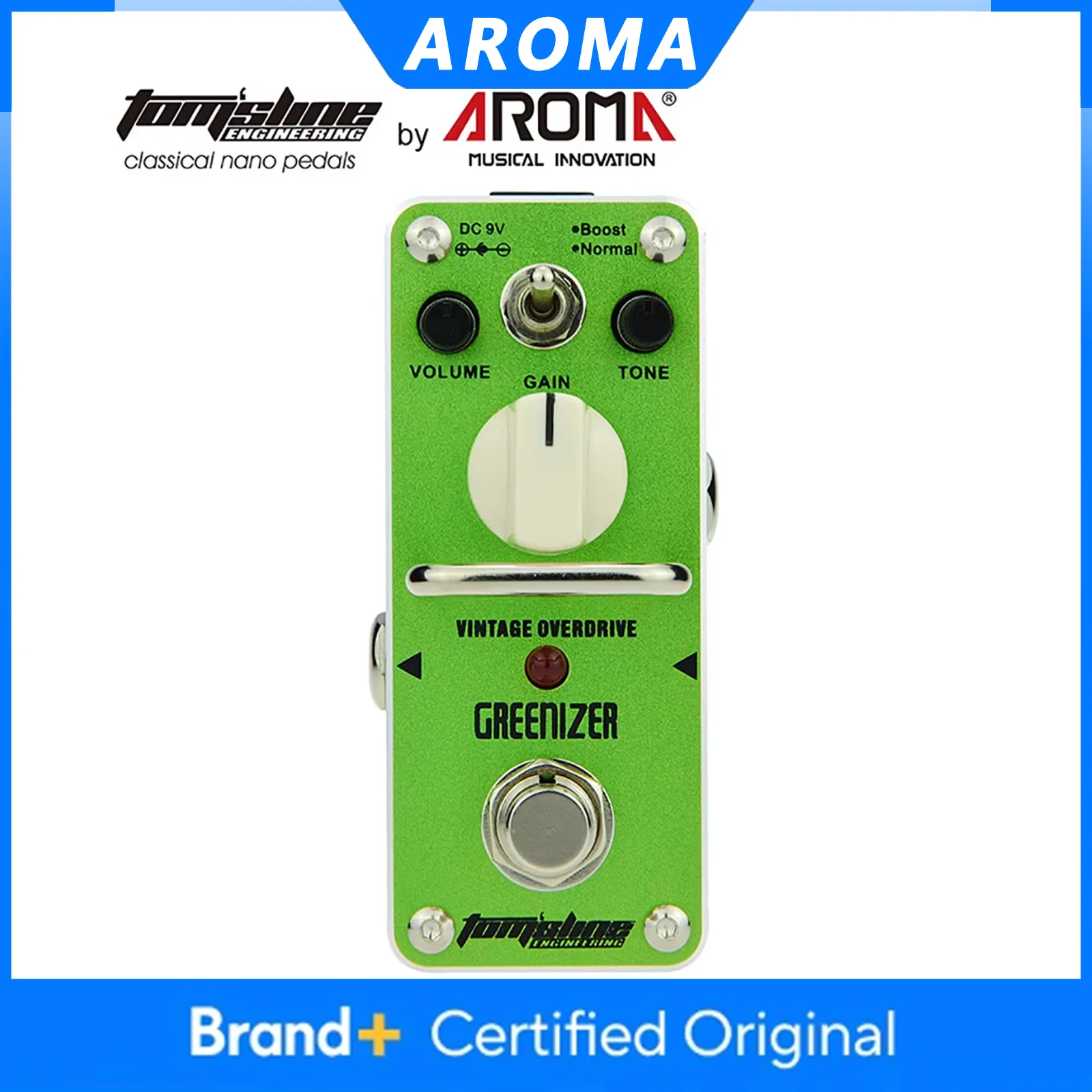 

Электрогитарная педаль эффектов AROMA AGR-3 GREENIZER: винтажный аналоговый овердрайв, True Bypass, изысканные детали для гитары