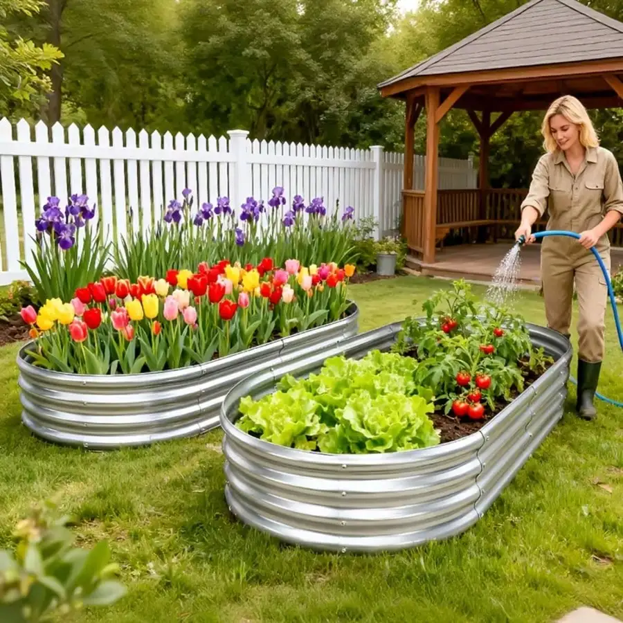 2Pcs Thickened Galvanized Oval Large-Capacity Raised Garden Planter Bed, Multi-Purpose Outdoor Metal Planting Box, Rust Resistant, for Herbs, Vegetables & Fruits view 3