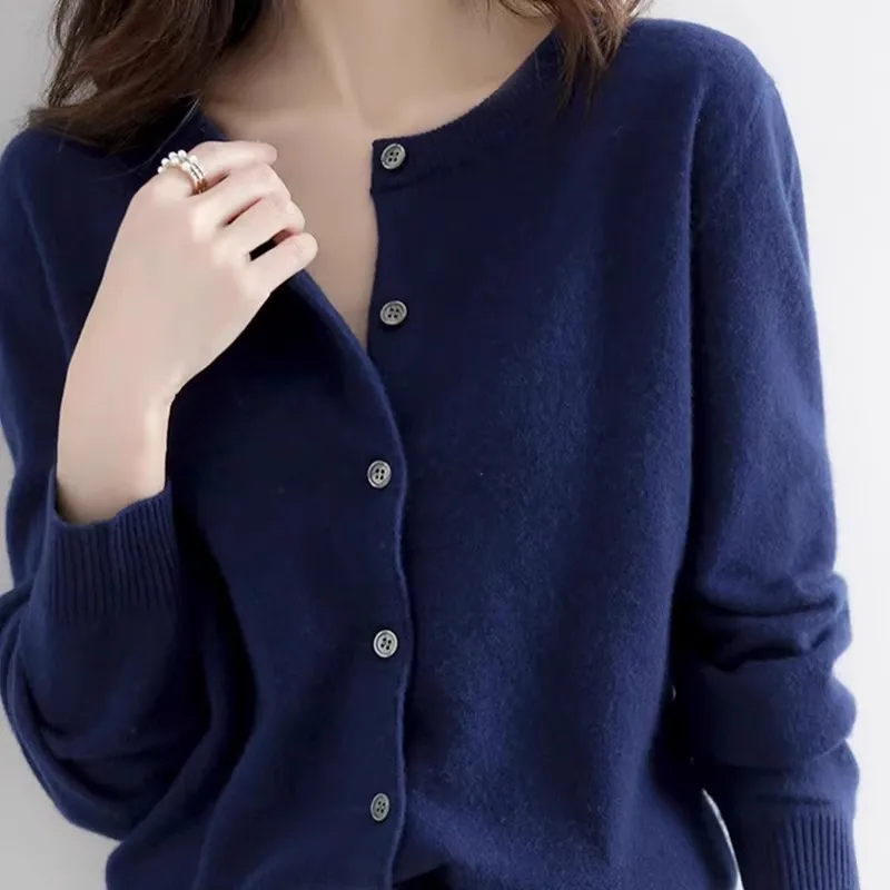 

Korean Single Breasted Cardigans Women Autumn Winter O-neck Long Sleeve Loose Sweater Female Basic Solid Versatile Soft Sweaters