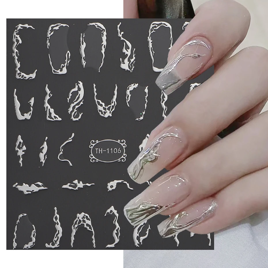 Naklejki na paznokcie 3D z metalową linią Sliver Thorns Vine Curve Stripe Lines Tape Swirl Sliders Manicure Adhesive Nail Art Decals