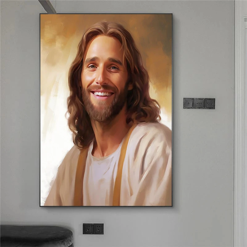 Warm Color Jesus Portrait Posters and Prints Christian Work Canvas Painting Wall Art Pictures Home Bar Room Decoration