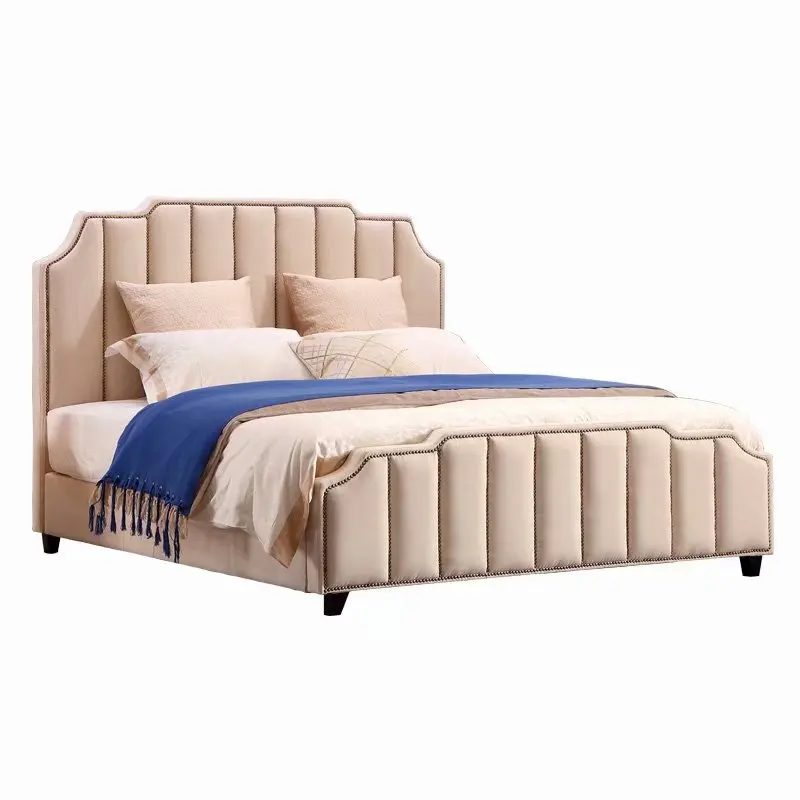 

Nordic light luxury flannel bed, modern simple soft bag double bed