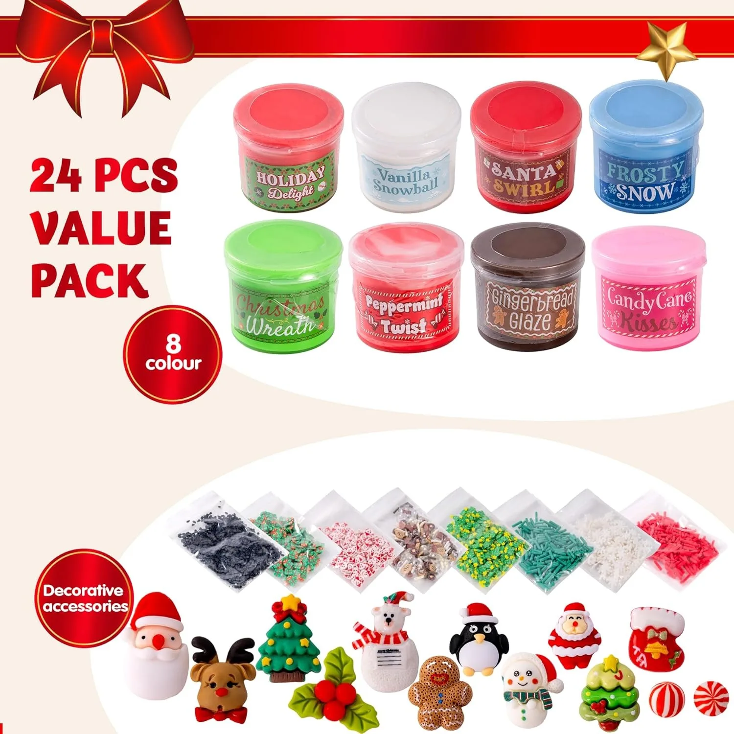 2026 Slime Christmas Advent Calendar 24 Days Christmas Countdown Calendar Kit with Xmas Dessert Theme Accessories, Xmas Party Favors Supplies, Kids Fun Gifts for Boys Girls