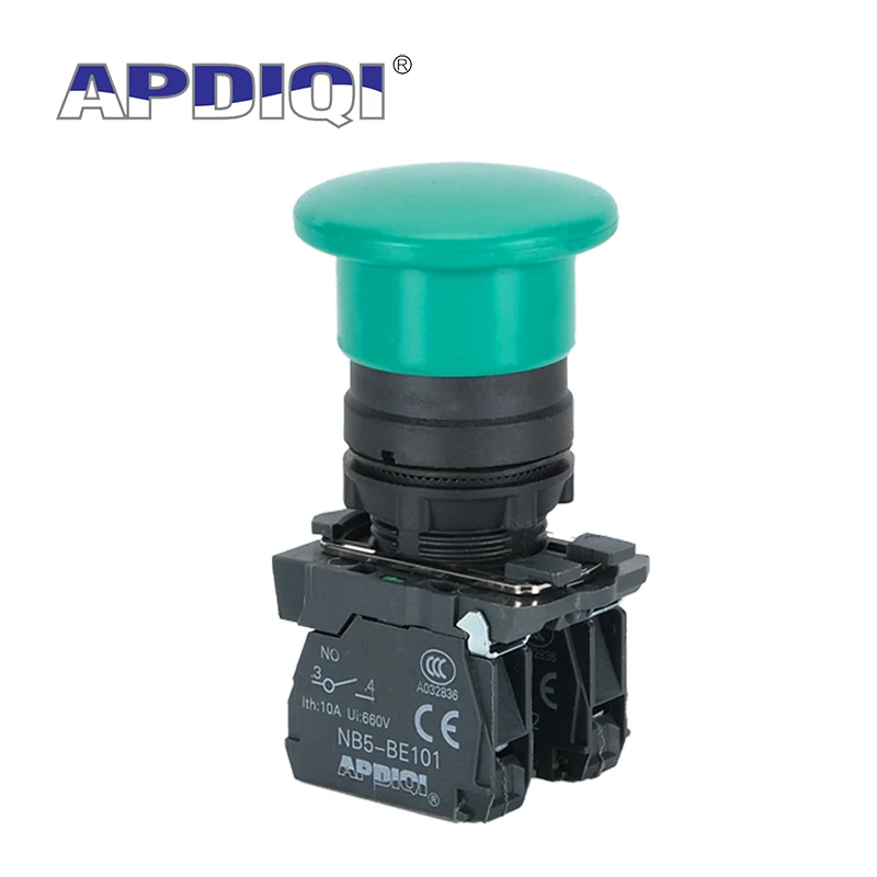 1PCS APDIQI XB5 AC31 AC41 Self-resetting Mushroom Plastic Start Stop Round Push Button Switch Red Green Momentary NO NC 22mm ZB5