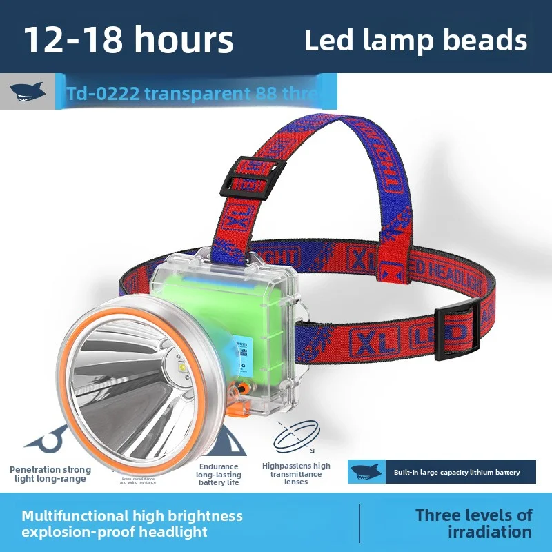 Waterproof and Explosion proof Fire Safety Hat Head Light LED Multi functional Head mounted Strong Light Transparent Work Light