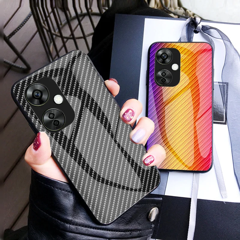 OnePlus Nord CE 3 Lite CPH2467 CPH2465 Case Carbon Fiber Silicone Bumper Glass Hard Back Cover Case for OnePlus Nord CE3 Lite