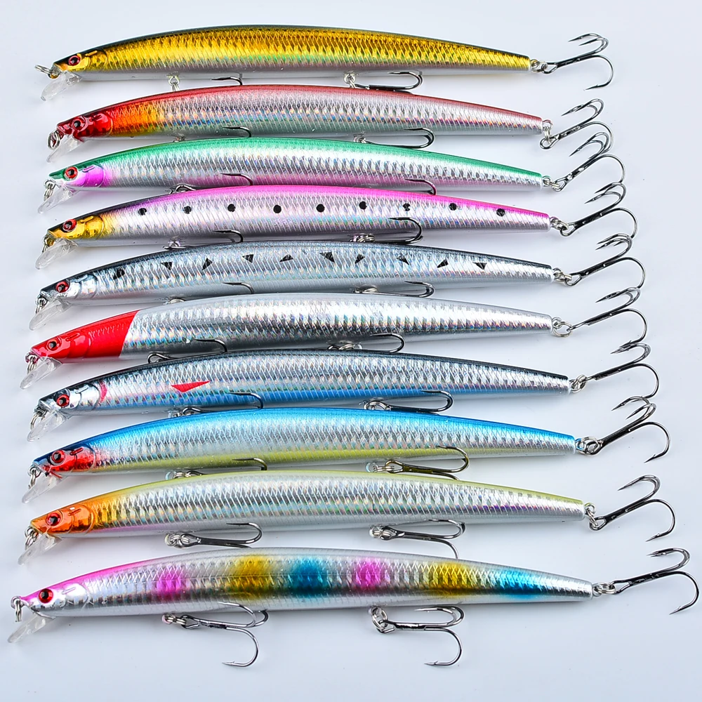 10 unidades/lote Iscas de Pesca Grandes Laser Minnow 18cm/24g, Iscas Rígidas Crankbaits, Iscas Artificiais para Pesca, Wobblers de Mar, Iscas Nadadoras