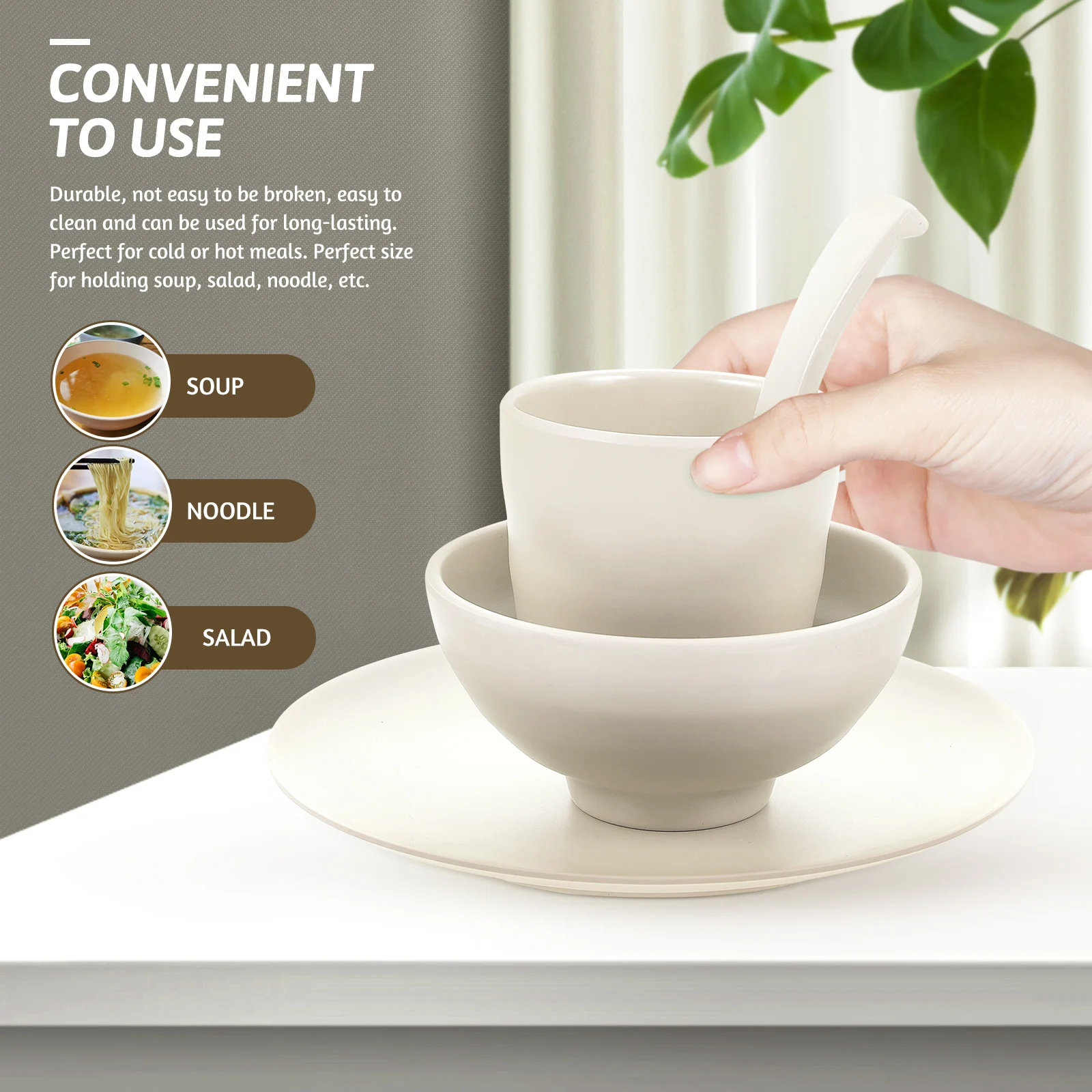 

Anti-fall Bowl Set Unbreakable Plate Kitchen Soup Non Dinnerware Beige Shatterproof Dishes