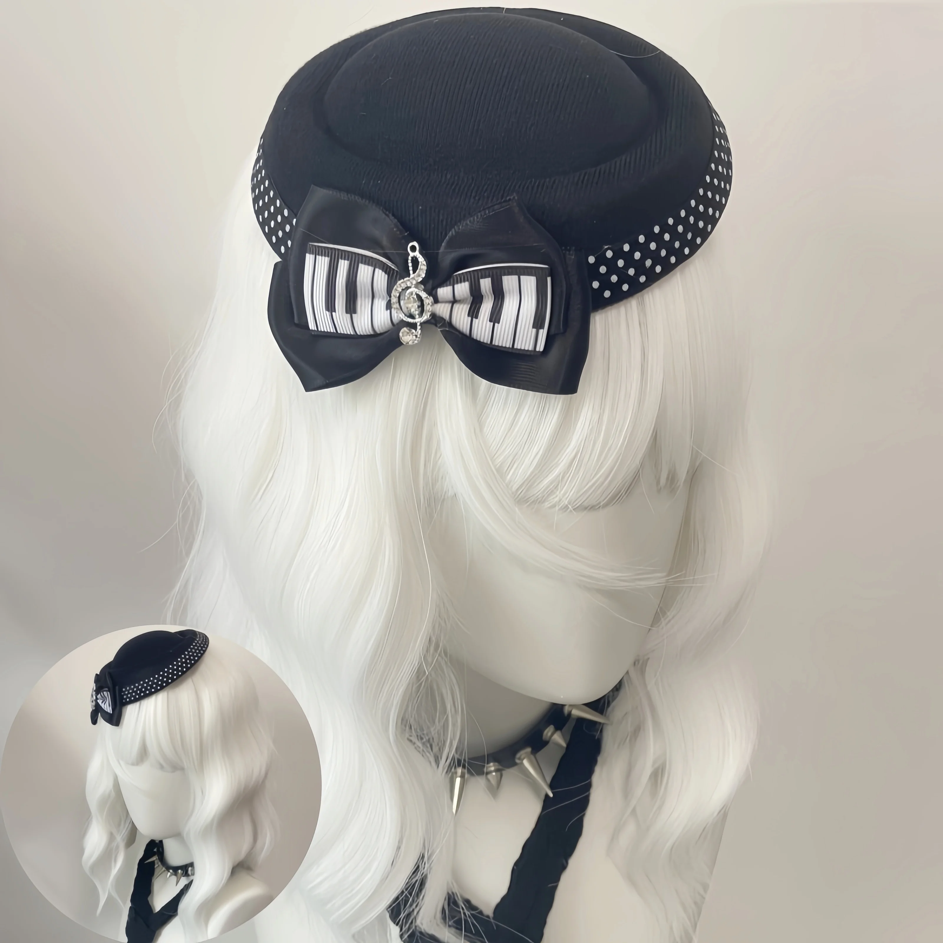 

Новая ручная работа: мини-шляпка в стиле панк-субкультуры, японская готическая шляпка с милыми элементами, черно-белая в горошек, универсальная, для вечеринок в стиле Лолита, KC Party Hat