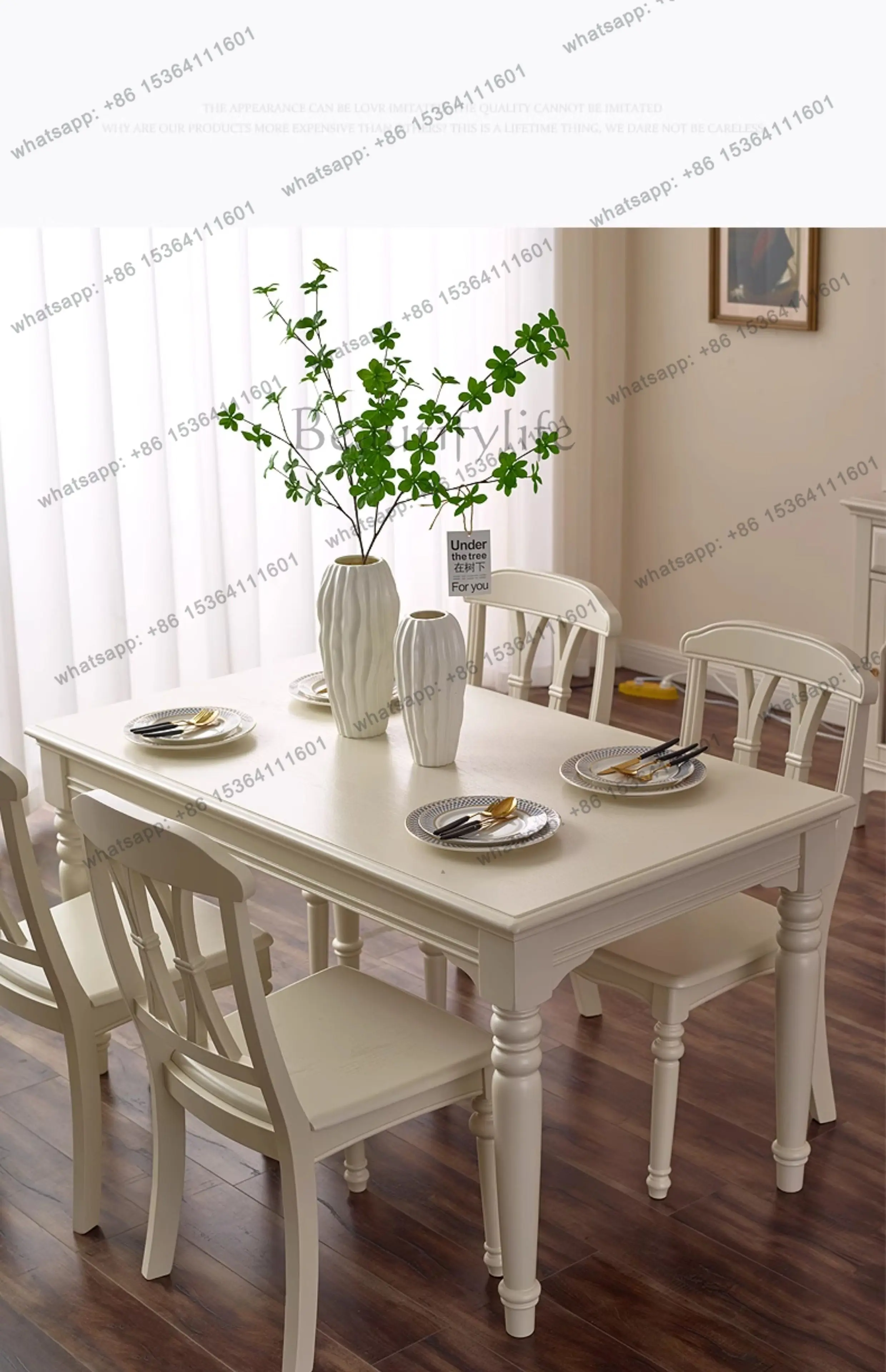 American light luxury country white pastoral French cream style solid wood dining table