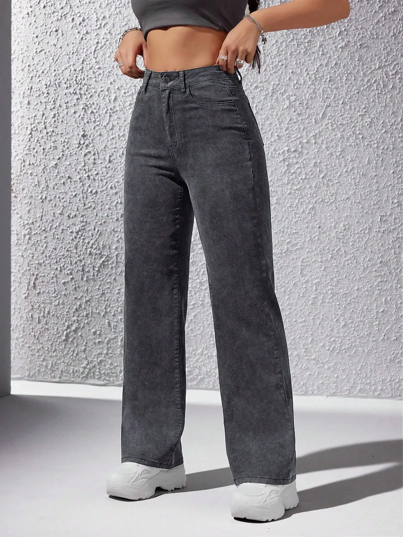 Jeans de Cintura Alta y Pierna Ancha para Mujer, Pantalones Vaqueros Lavados Estilo Y2K, Ropa Casual de Calle