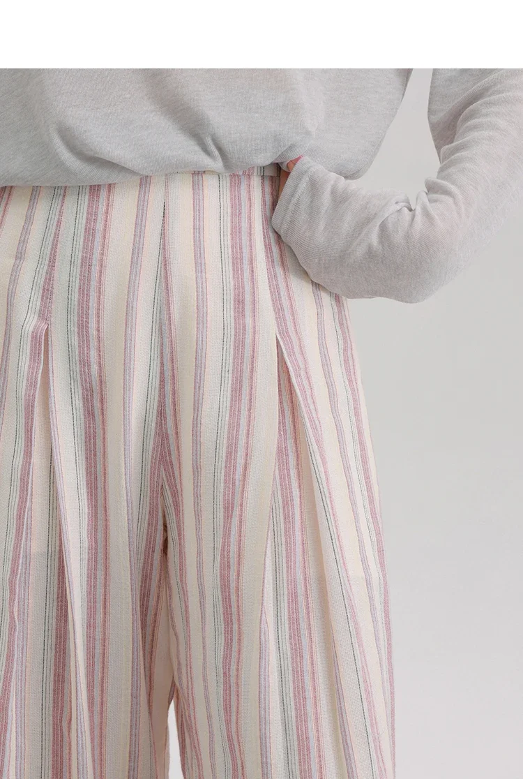 High Waist Striped Wide Leg Pants Women Summer Loose Fit Casual Trousers Lightweight Vertical Design Relaxed Fit Holiday Pants