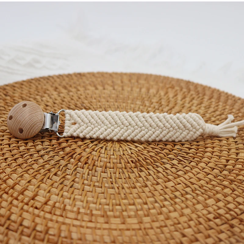 Macrame Baby Pacifier Chain Hand Braided Arrow Cotton Cloth Handmade Wooden Dummy Pacifier Clips For Nursing Teether