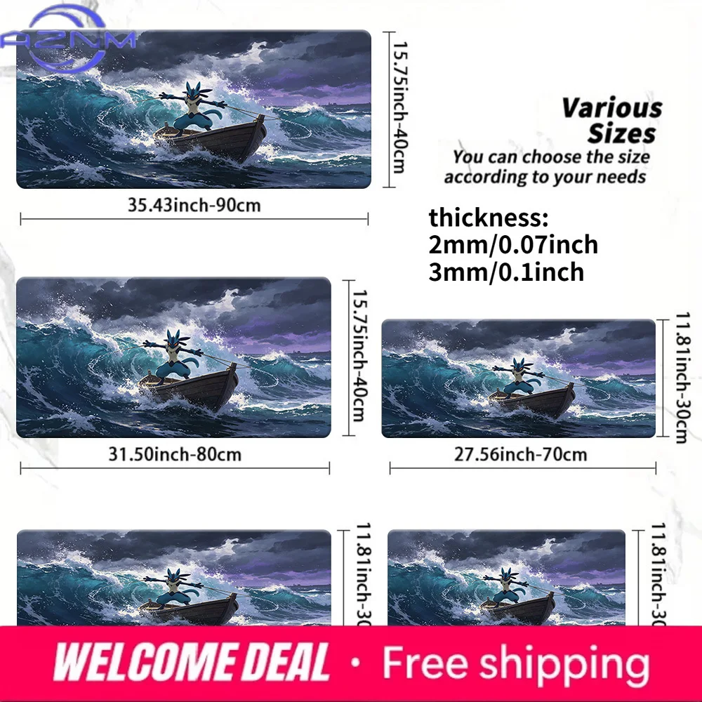 Lucario Stormy Ocean Boot-Thema TCG-Spielmatte, rutschfestes Gaming-Mauspad für Geeks und Fans