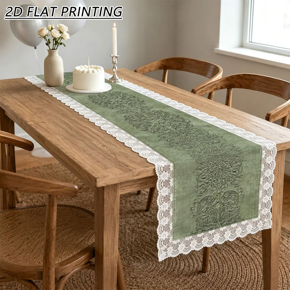 1pc Vintage Scroll Pattern Tulle Lace Table Runner For Wedding Dining Room Party
