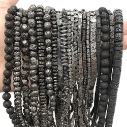 Natural Stone Black Volcanic Lava Stone Loose Spacer Waist Beads for Bracelets Jewelry Making Supplies DIY Necklace Accessories