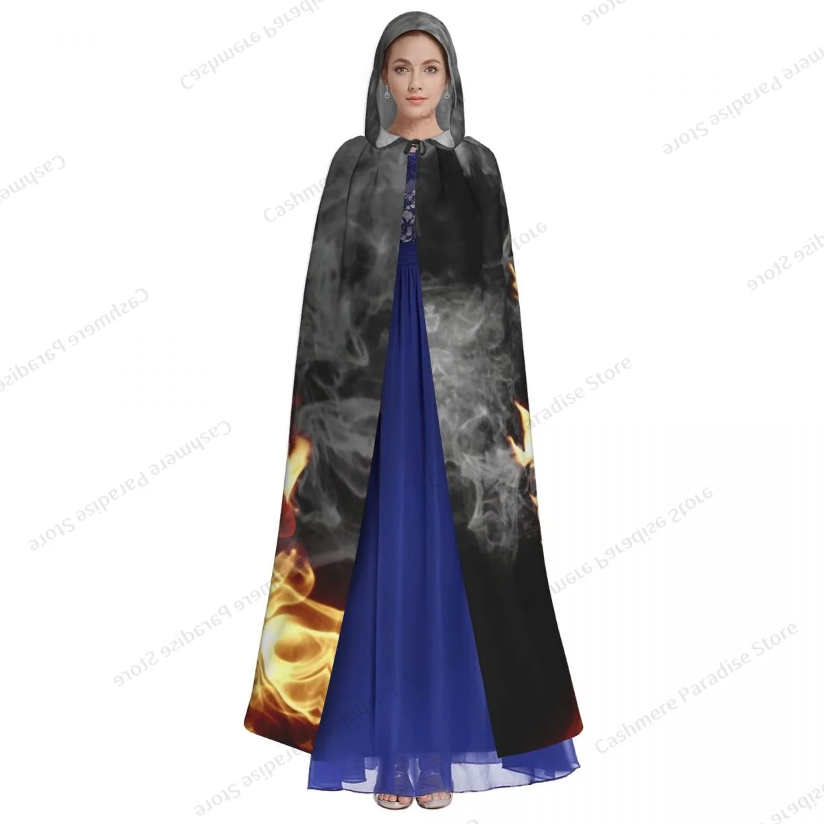 Long Cape Cloak Hand Is On Fire Smoke Hooded Cloak Coat Hoodies Elf Purim