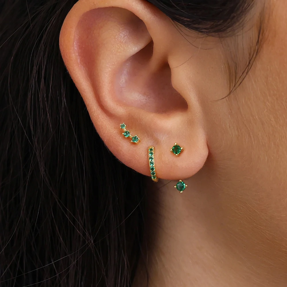 3 Pairs Huggie Hoop Earrings Set for Women 14K Gold Plated Stacks Dainty Stud Earrings for Multiple Piercings Jewelry aretes