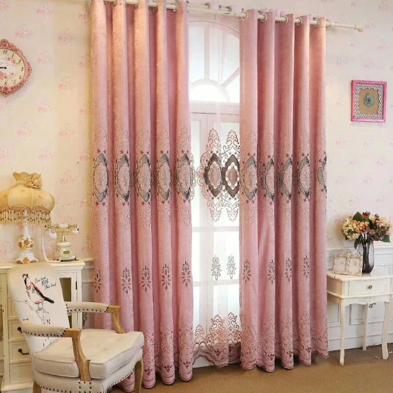 ขนาดที่กําหนดเอง!!ยุโรปสไตล์หรูหราสีชมพูสาวอบอุ่นม่านบังแดดปักผ้าม่านหรูหราสําหรับห้องนั่งเล่นห้องรับประทานอาหารตกแต่งห้องนอน