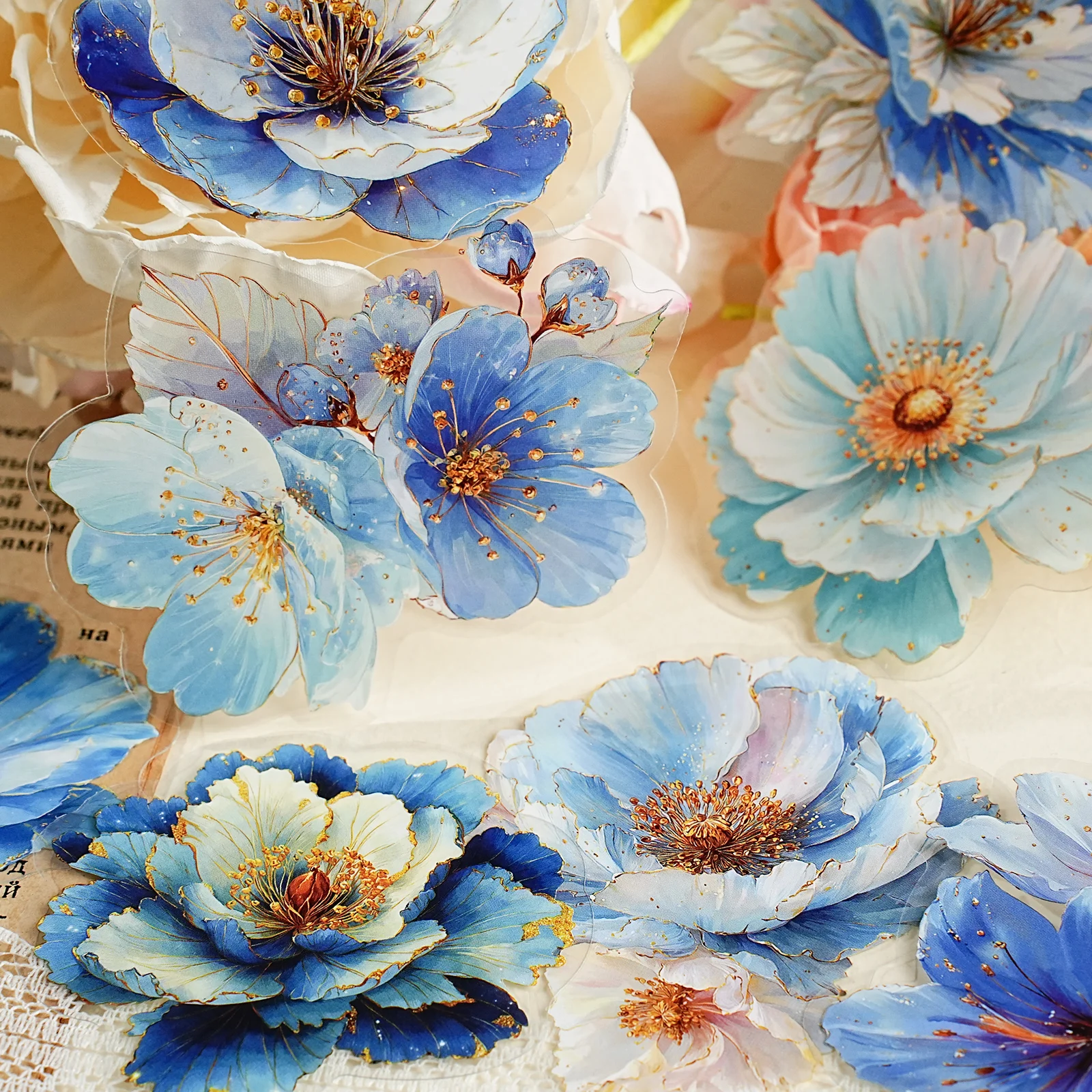 エトリライフ ゴールドフローラルシリーズ クラシックレトロ 植物と花柄 ペットステッカーパック ノートパソコン、携帯電話ステッカー、フォトアルバム、デスクデコレーションアクセサリー、スクラップブッキング用品、スタンプアルバム、ギフトペーパーバッグ、ヴィンテージパーティー、DIYクラフト、学生文具、子供用ステッカー