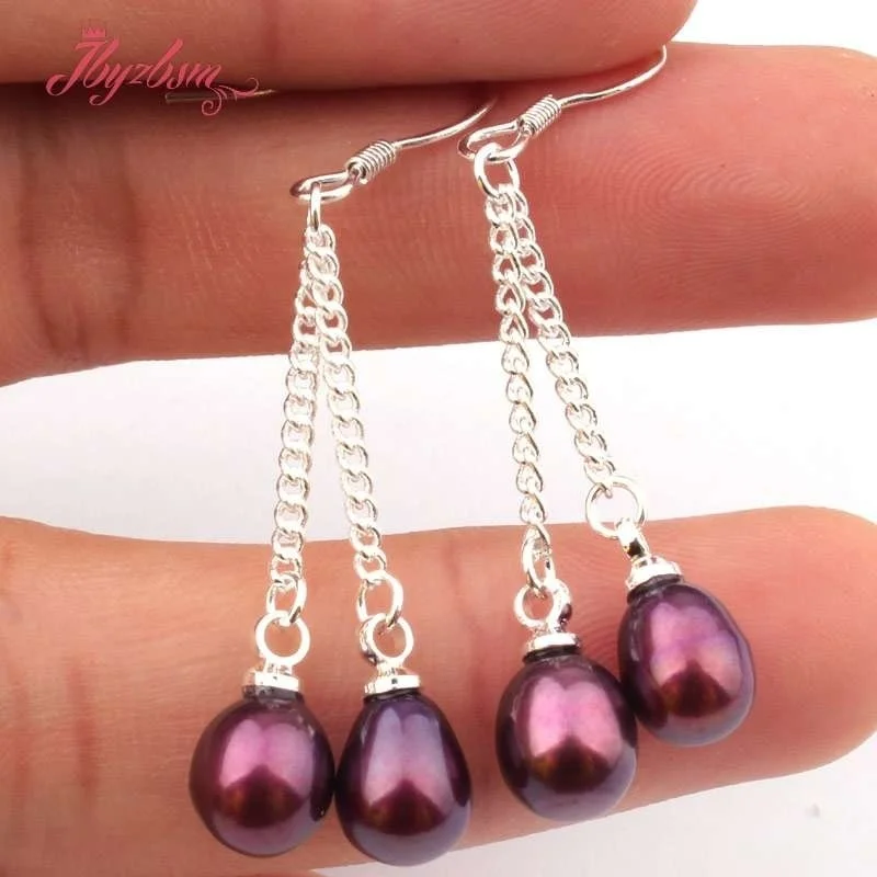 4-6x5-7mm Wine Red Green Yellow Elegant Natural Freshwater Pearl Double Dangle Hook Earring 1 Pair for Wedding Party Anniversary