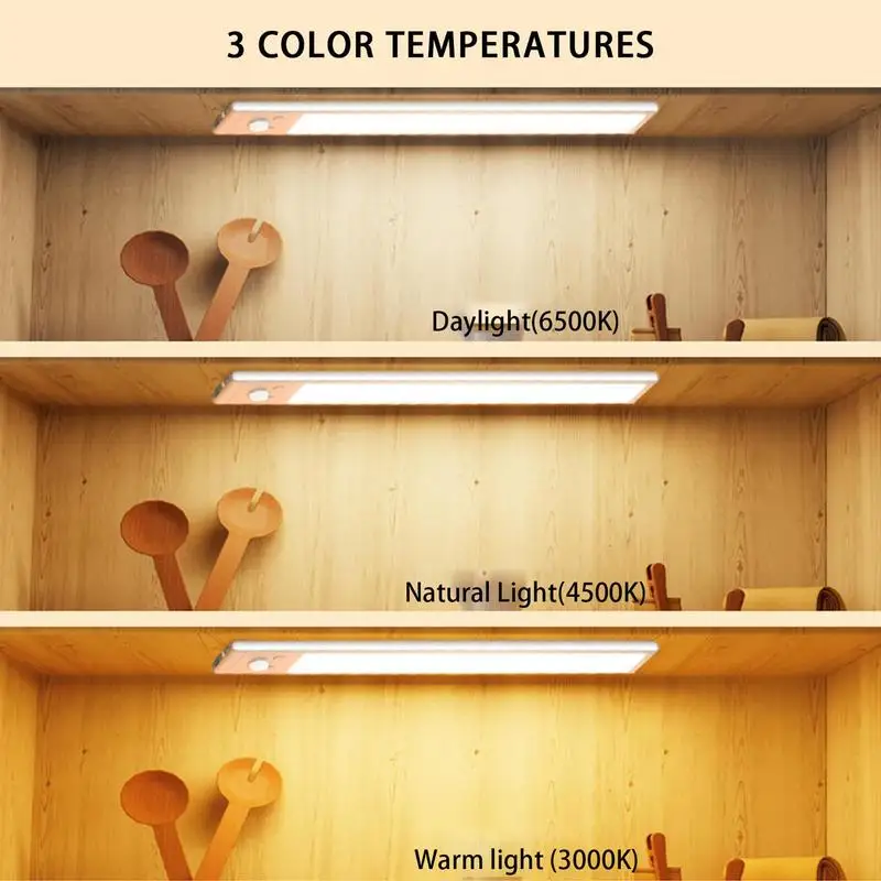 

Подсветка под счетчиком Датчик движения Теплая лампа 2200 мАч USB Перезаряжаемая подсветка для шкафа Клей 3 уровня с регулируемой яркостью под счетчиком