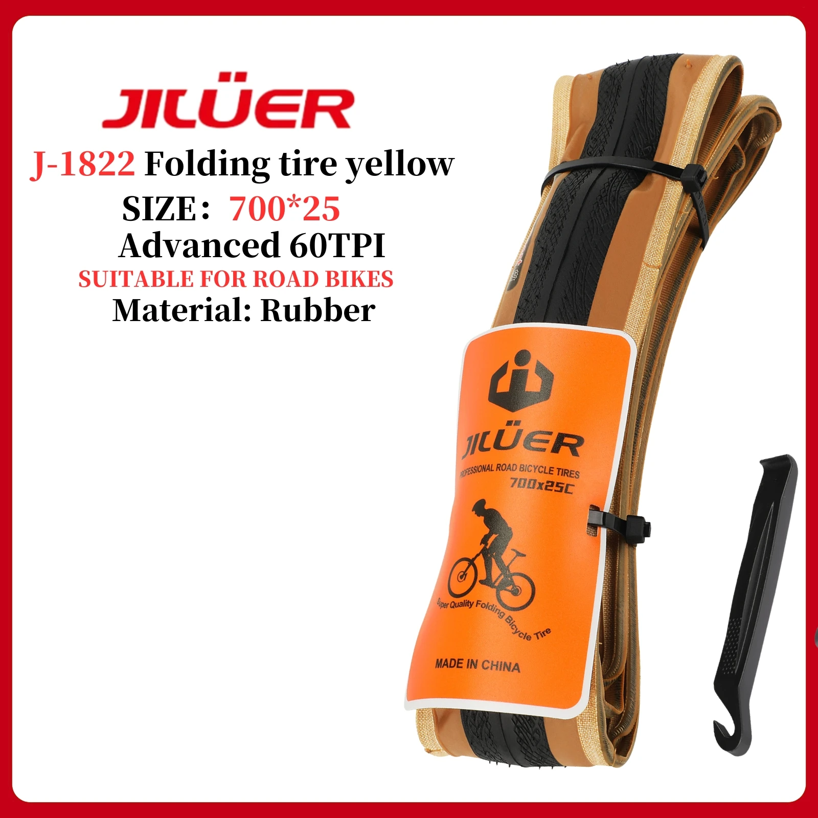 700C Foldable Black Yello Tires - Puncture Resistant Tyre for Road Bike, 700x25C High Pressure Folding Bicycle Tire 60Tpi