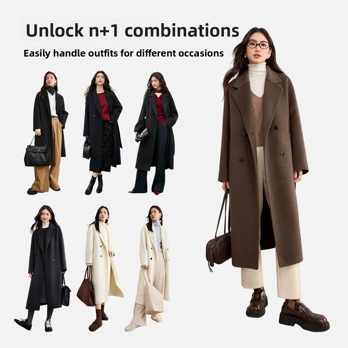SENTUBILA Women's Double-Breasted Woolen Winter Coat Lady Outerwear 2025 Commuter Business Mid-Length Belted Overcoat W54OA8781