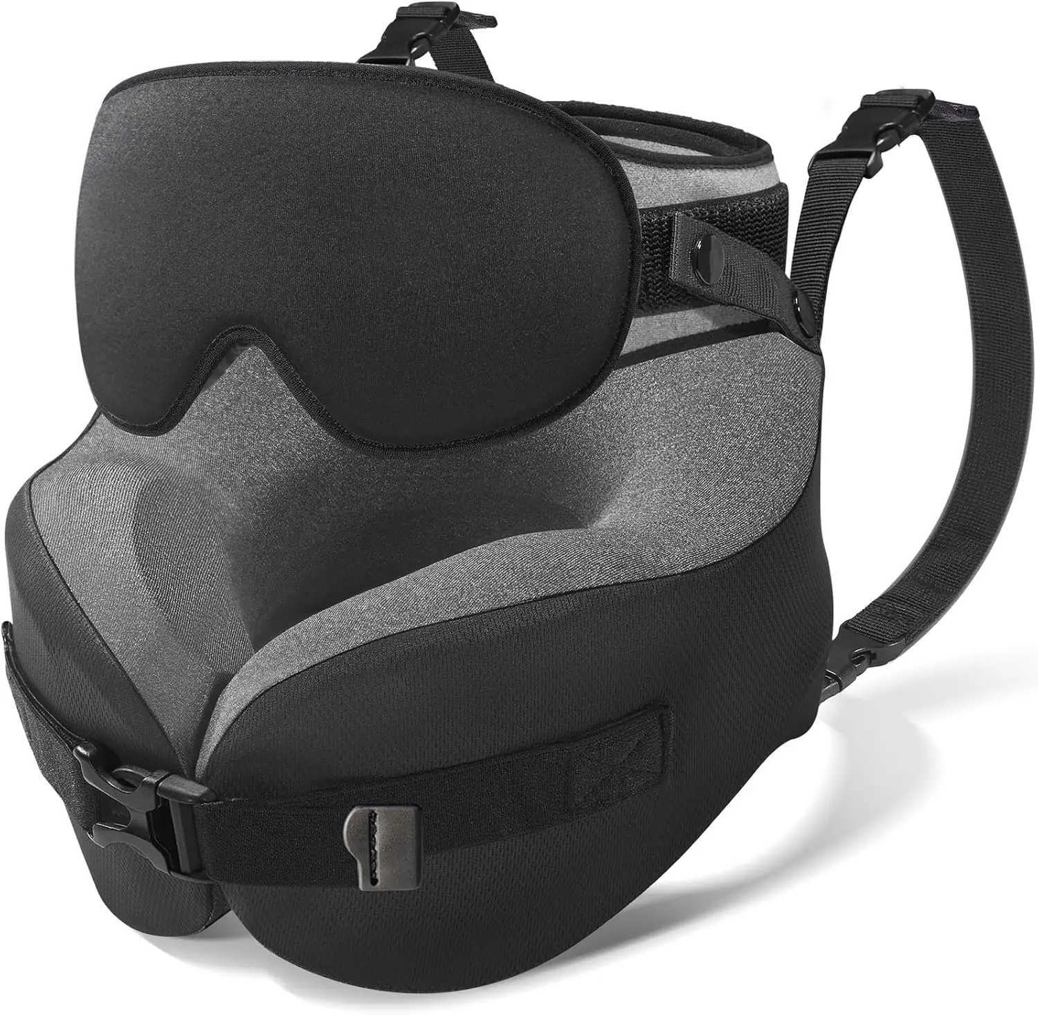 

Memory Foam Travel Pillow with 3D Eye Mask, 360° Neck Support for Airplane Sleep, Black