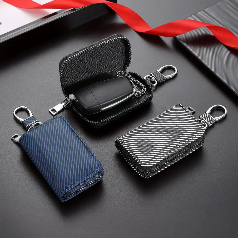 

Simplicity With Keyring Mini Car Key Bag Lightweight Wear-resistant Car Key Cover Twill PU Leather Durable Zipper Key Case Women